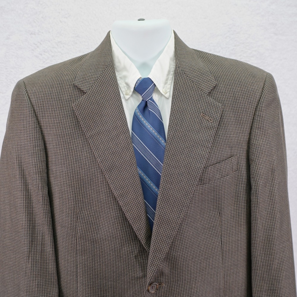 Hart Schaffner Marx Gold Trumpeter Textured Wool Sport Coat 40R Check Brown Blue